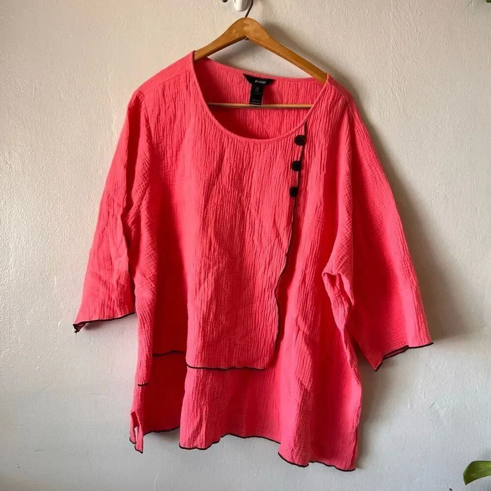 All miles waffle textured gauzy material light weight cotton lagenlook  coral